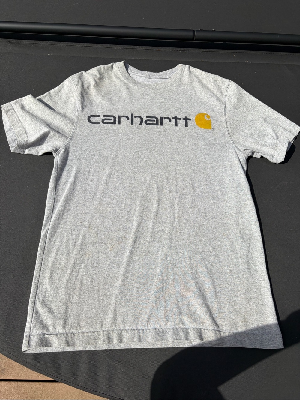 Carhartt Light Gray Short-Sleeve Logo Tee with Yellow Emblem